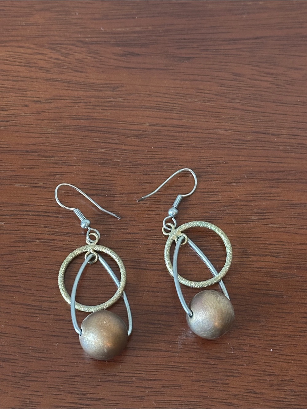 Fashion Jewelry Gold-Textured Hoop Earrings with Bronze Bead Drops